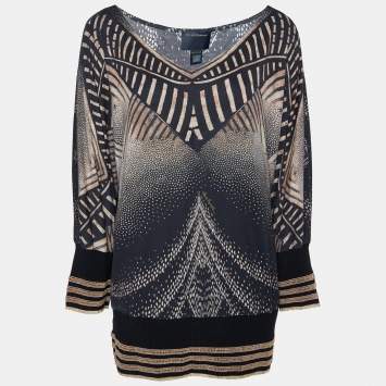 Pre Owned Class by Roberto Cavalli Monochrome Modal Knit Lurex Detail Sweatshirt L