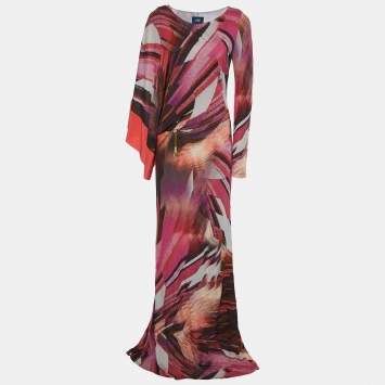 Pre Owned Cavalli Class Multicolor Printed Jersey Maxi Dress L