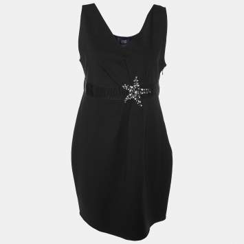 Pre Owned Cavalli Class Black Cotton Knit Star Embellished Sleeveless Sheath Dress M