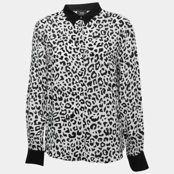Pre Owned Class by Roberto Cavalli White Animal Print Button Front Shirt Blouse L