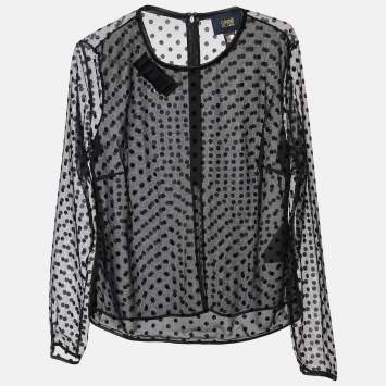 Pre Owned Class by Roberto Cavalli Black Flock Dotted Tulle Sheer Blouse M