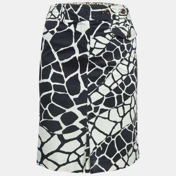 Class by Roberto Cavalli Black Print Crepe Pleat Detail Short Skirt S