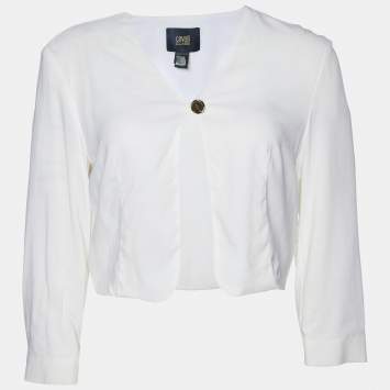 Pre Owned Class By Roberto Cavalli White Crepe Crop Cardigan M