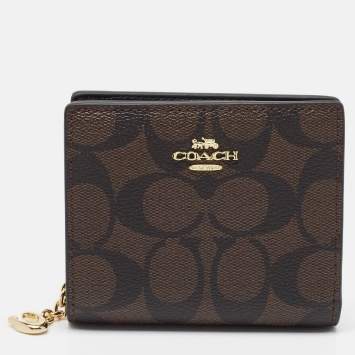 Coach Brown/Black Signature Coated Canvas Compact Wallet