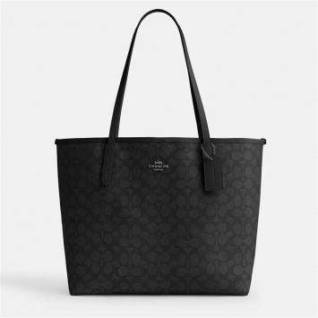 Pre Owned Coach City Tote Signature Canvas Black Handbag