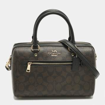 Pre Owned Coach Brown/Black Signature Coated Canvas and Leather Rowan Satchel