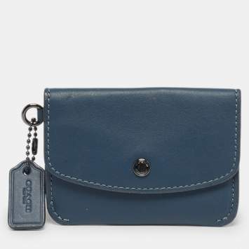Pre Owned Coach Blue Leather Edgestain Card Case Pouch