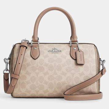 Pre Owned Coach Rowan Blocked Signature Canvas Sand Leather Satchel Bag