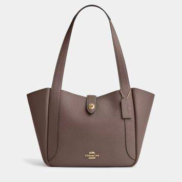 مملوكة مسبقًا Coach Hadley Turnlock Dark Stone Leather Tote Bag