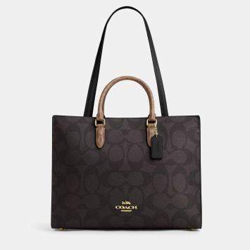 Pre Owned Coach Maggie Blocked Signature Canvas Black Canvas Tote Bag