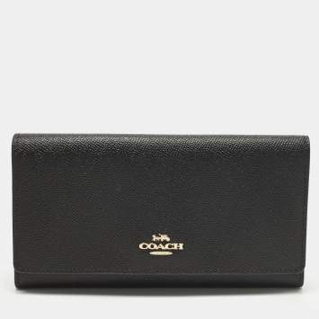 Pre Owned Coach Black Leather Slim Trifold Wallet