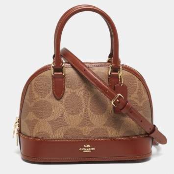 Pre Owned Coach Sabrina Brown/Beige Signature Coated Canvas and Leather Satchel