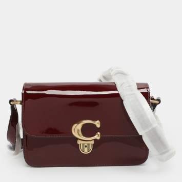 Pre Owned Coach Studio Burgundy Patent Leather Shoulder Bag