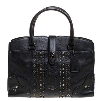 Pre Owned Coach Black Leather Studded Mercer 30 Satchel