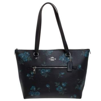 Pre Owned Coach Black Floral Print Coated Canvas and Leather Taylor Tote