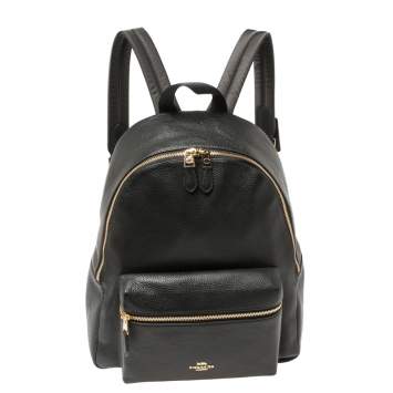 Pre Owned Coach Black Pebbled Leather Charlie Backpack