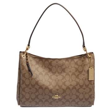 Pre Owned Coach Beige/Khaki Signature Coated Canvas and Leather Mia Shoulder Bag