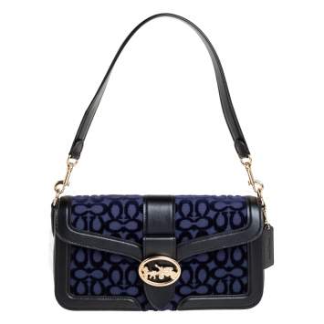Pre Owned Coach Black/Blue Leather and Velvet Trimmed Georgie Shoulder Bag