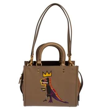 Pre Owned Coach x Jean-Michel Brown Leather and Suede Basquiat Rogue 25 Tote