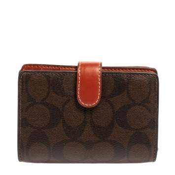 Pre Owned Coach Multicolor Signature Coated Canvas and Leather Compact Wallet