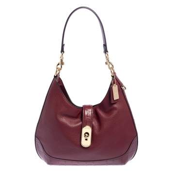 Pre Owned Coach Maroon Crocodile And Snakeskin Embossed Leather And Leather Amber Hobo