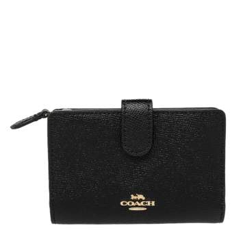 Pre Owned Coach Black Leather Corner Zip Wallet