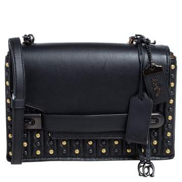 Pre Owned Coach Black Leather Swagger Rivets Shoulder Bag