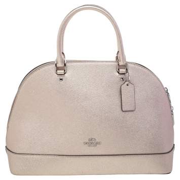 Pre Owned Coach Metallic Beige Leather Sierra Satchel