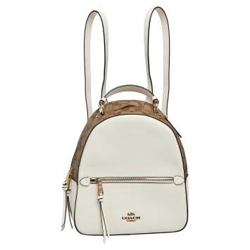 Pre Owned Coach White/Brown Signature Coated Canvas and Leather Jordyn Backpack