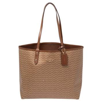 Pre Owned Coach Beige/Brown Coated Canvas and Leather Reversible City Tote