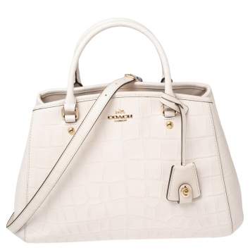Pre Owned Coach White Croc Embossed Leather Margot Caryall Satchel