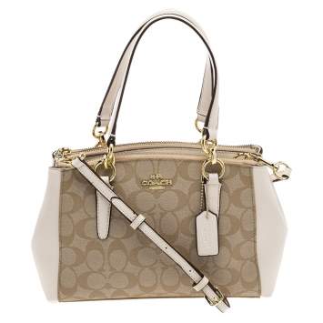 Pre Owned Coach Beige/White Signature Canvas And Leather Mini Christie Carryall Satchel