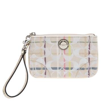 Pre Owned Coach Multicolor Signature Canvas and Leather Trim Wristlet 