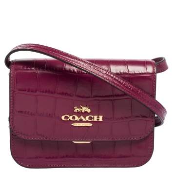 Pre Owned Coach Purple Croc Embossed Leather Crossbody Bag