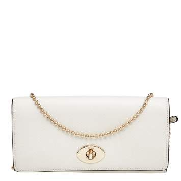 Pre Owned Coach White Leather Crosstown Wallet on Chain
