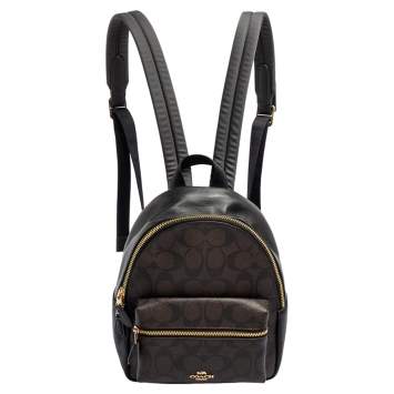 Pre Owned Coach Black/Brown Signature Coated Canvas and Leather Mini Charlie Backpack