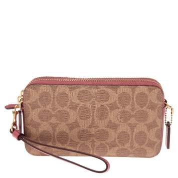 Pre Owned Coach Brown/Pink Monogram Coated Canvas and Leather Kira Crossbody Bag