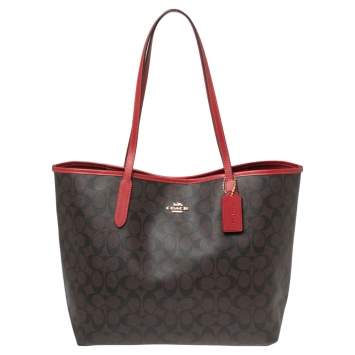 Pre Owned Coach Brown Signature Canvas And Leather City Tote