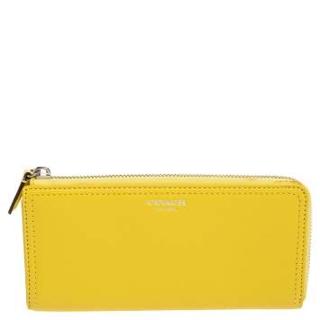 Pre Owned Coach Yellow Leather Legacy Slim Continental  Wallet