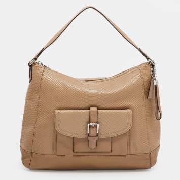 Pre Owned Coach Beige Python Embossed Leather Charlie Hobo