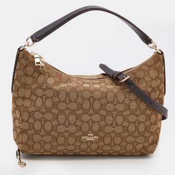 Pre Owned Coach Beige Signature Canvas Convertible Celeste Hobo