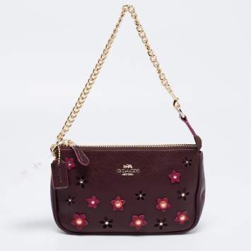 Pre Owned Coach Plum Leather Large Floral Applique Pochette
