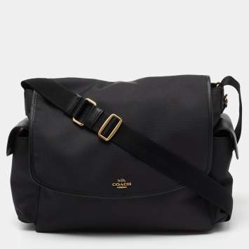 Pre Owned Coach Black Canvas And Leather Messenger Bag