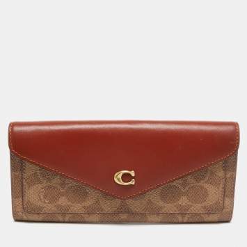 Pre Owned Coach Beige/Tan Signature Coated Canvas and Leather Continental Wallet