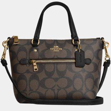 Coach Black/Brown Signature Coated Canvas and Leather Mini Gallery Crossbody Bag