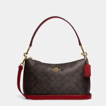Coach Brown/Red Signature Canvas Clara Shoulder Bag