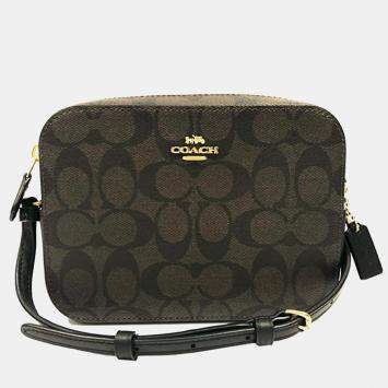 Coach Brown/Black Signature Coated Canvas and Leather Mini Camera Bag