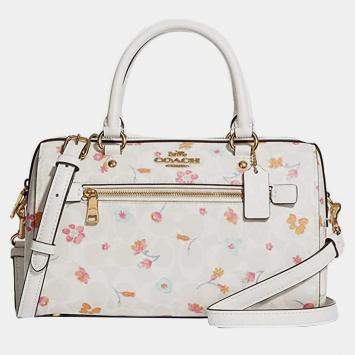 Coach Ivory Signature Coated Canvas and Leather Rowan Satchel Bag