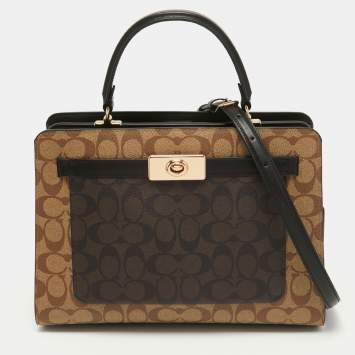 Coach Black/Brown Signature Coated Canvas and Leather Lane Top Handle Bag
