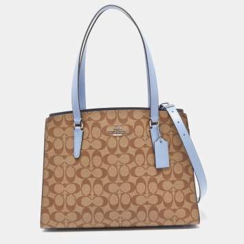 Coach Light Blue/Beige Signature Coated Canvas and Leather Tatum Caryall Tote